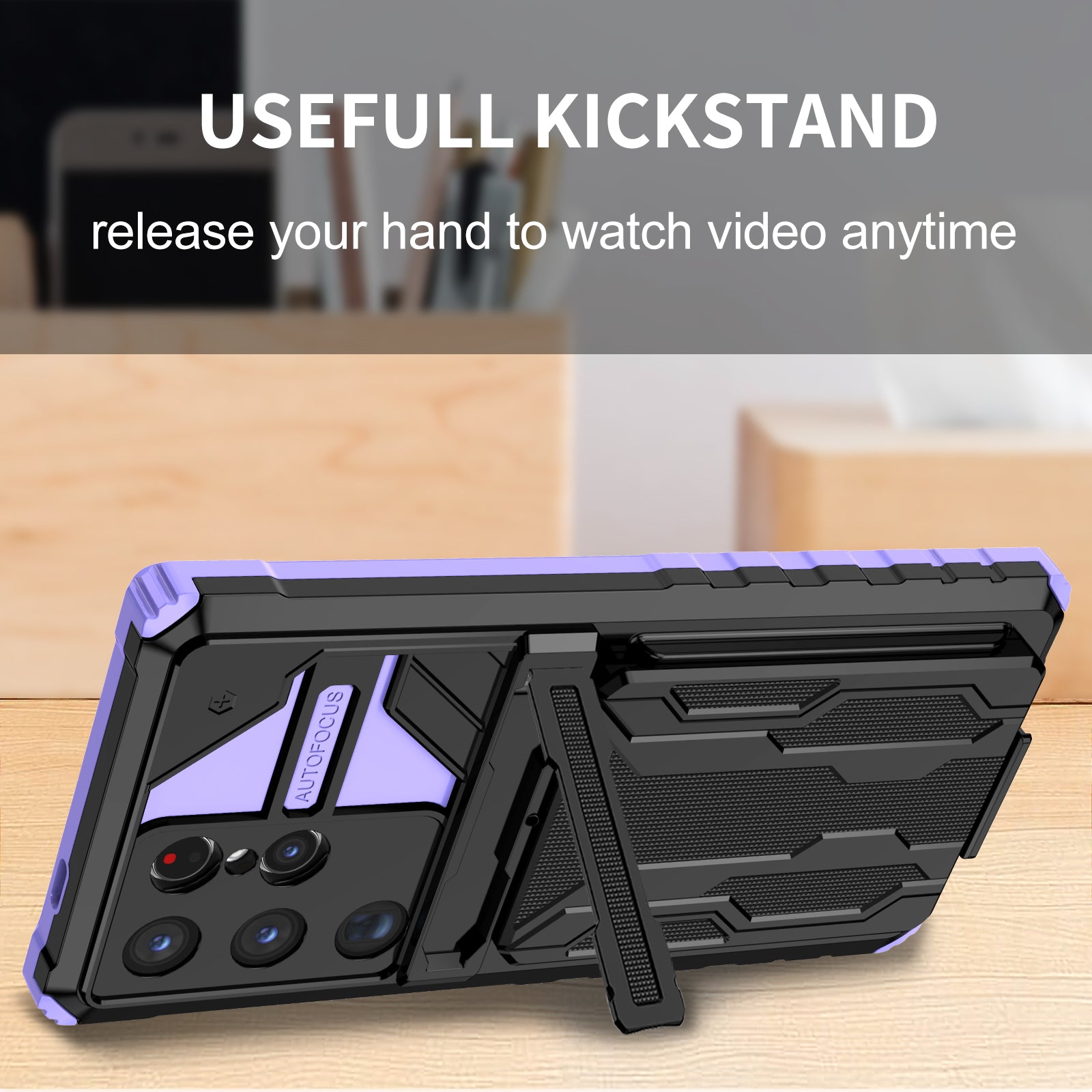 Samsung S24 Ultra Heavy Duty Kickstand Case Shockproof Card Holder PURPLE