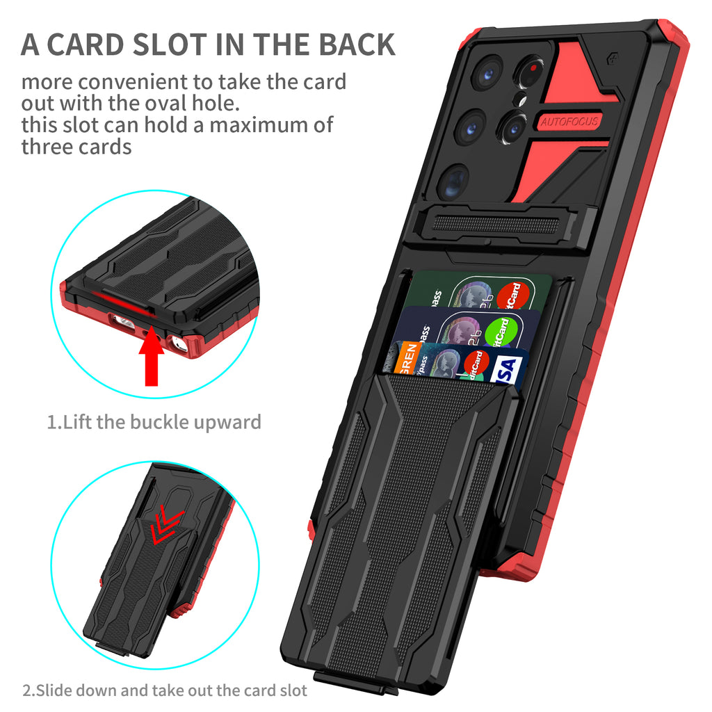 Samsung S24 Ultra Heavy Duty Kickstand Case Shockproof Card Holder RED