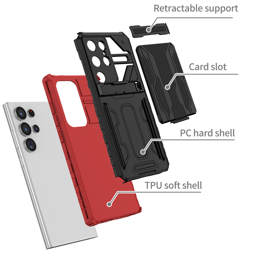 Samsung S24 Ultra Heavy Duty Kickstand Case Shockproof Card Holder RED