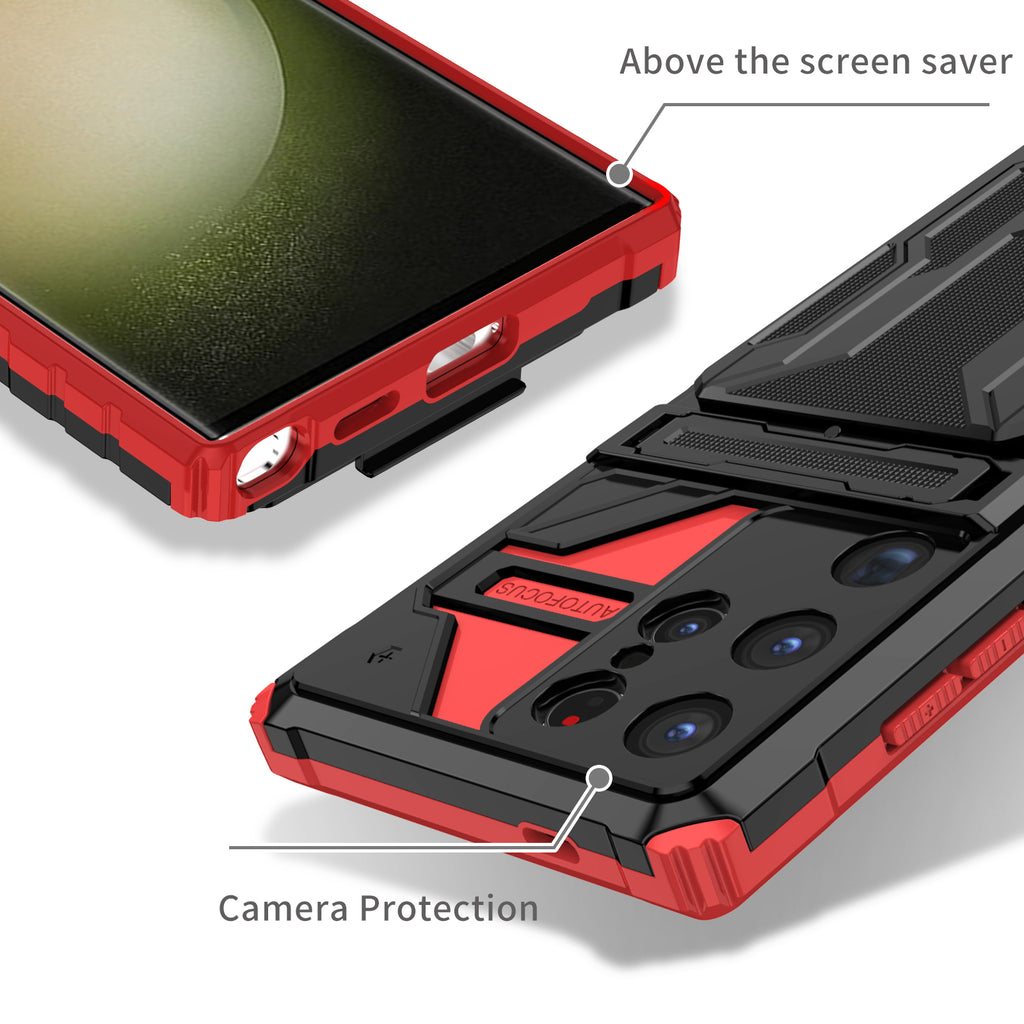Samsung S24 Ultra Heavy Duty Kickstand Case Shockproof Card Holder RED
