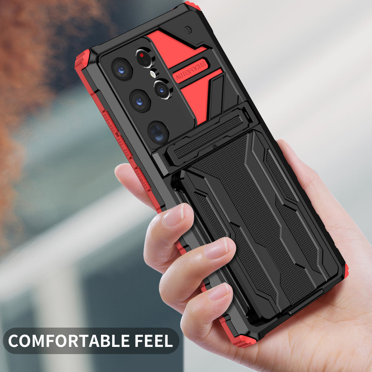 Samsung S24 Ultra Heavy Duty Kickstand Case Shockproof Card Holder RED