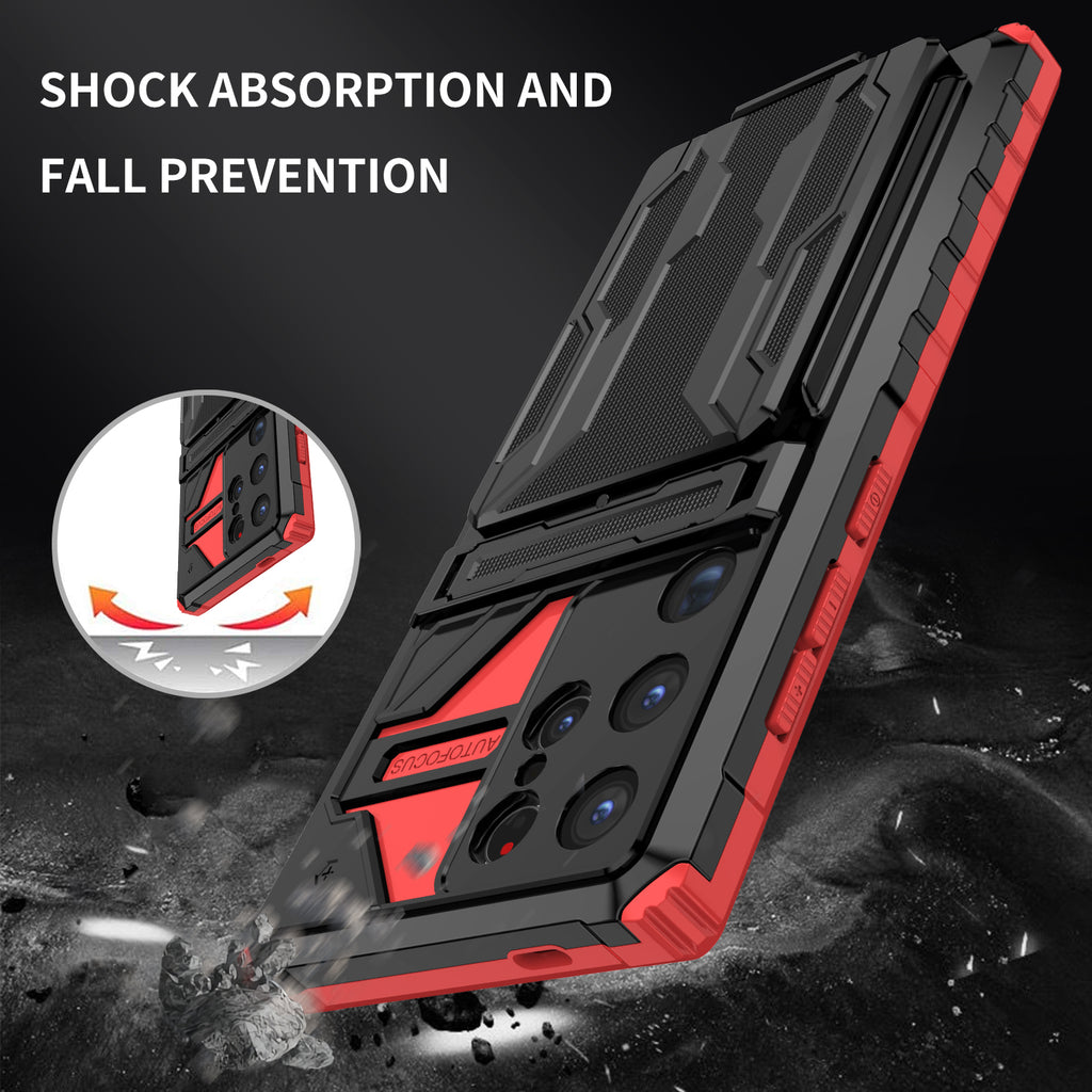 Samsung S24 Ultra Heavy Duty Kickstand Case Shockproof Card Holder RED