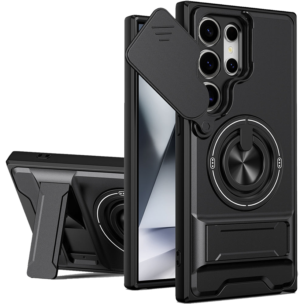 Samsung S24 Ultra Magnetic Kickstand Case with Camera Slide Cover BLACK