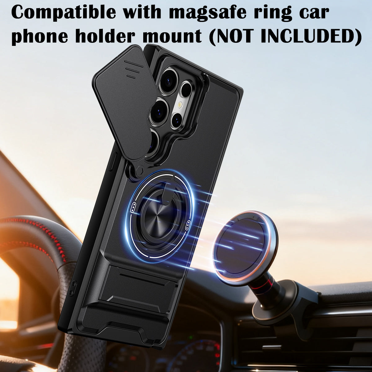 Samsung S24 Ultra Magnetic Kickstand Case with Camera Slide Cover ORANGE