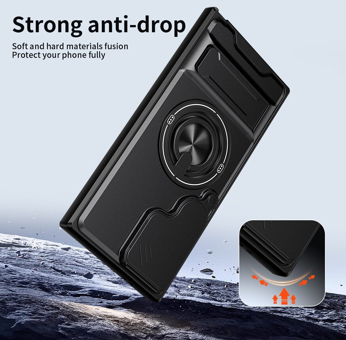 Samsung S24 Ultra Magnetic Kickstand Case with Camera Slide Cover ORANGE