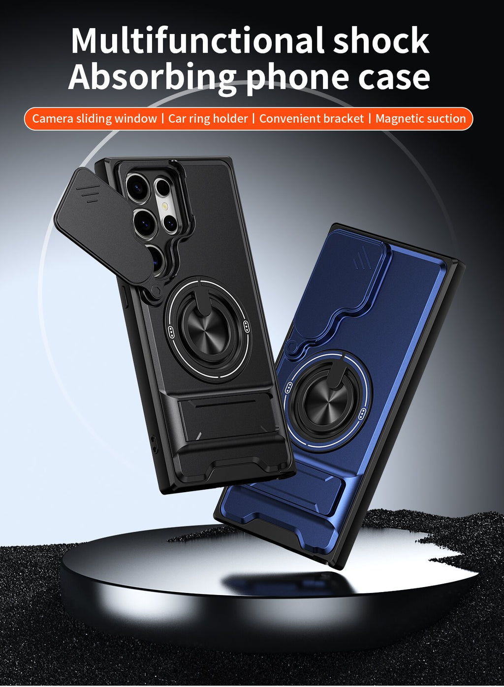 Samsung S24 Ultra Magnetic Kickstand Case with Camera Slide Cover ORANGE