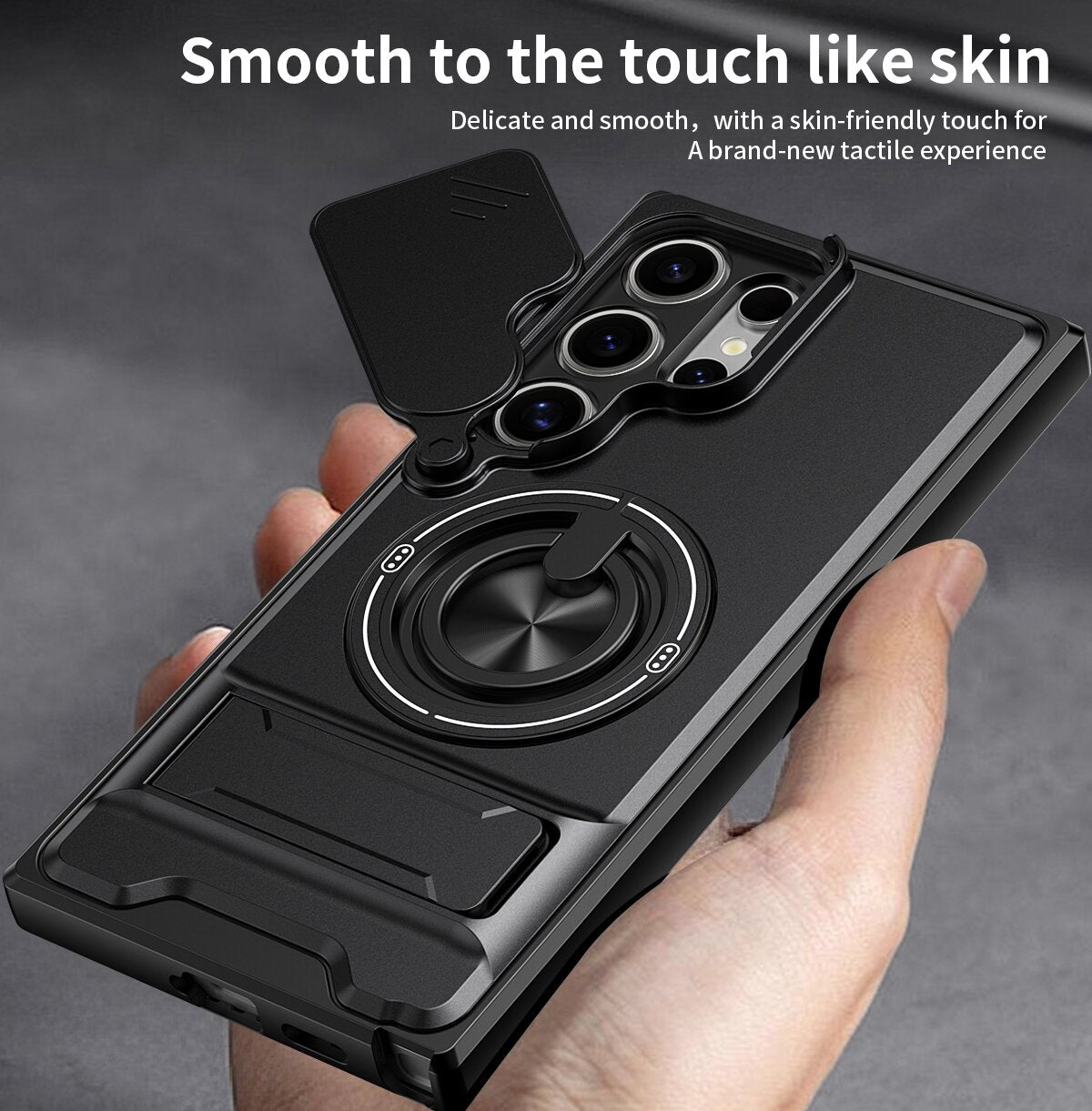 Samsung S24 Ultra Magnetic Kickstand Case with Camera Slide Cover ORANGE