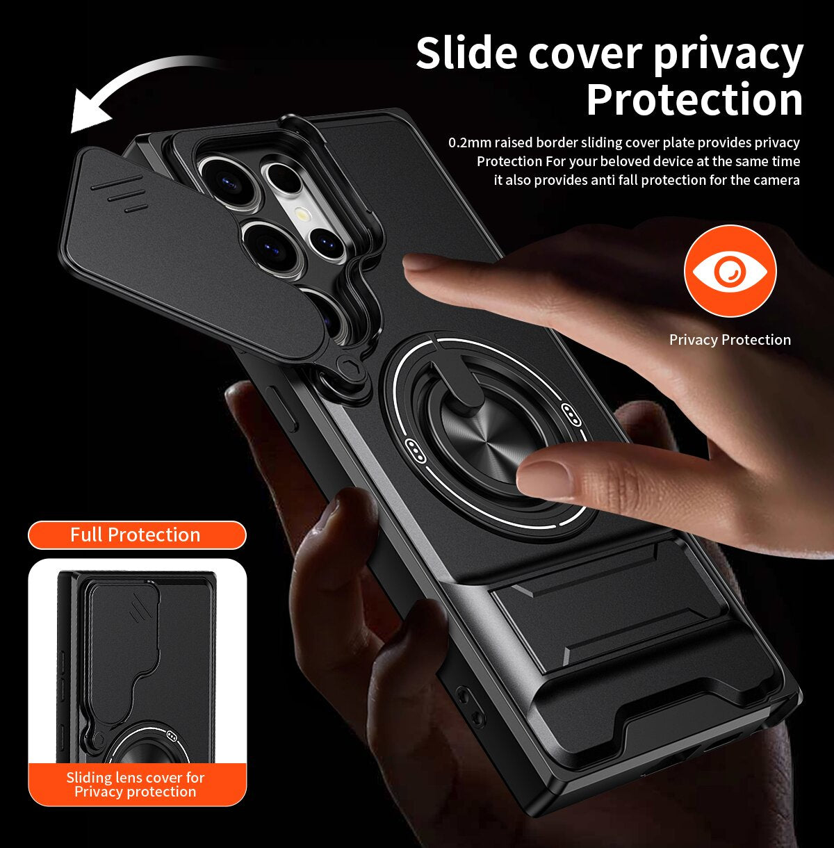 Samsung S24 Ultra Magnetic Kickstand Case with Camera Slide Cover ORANGE