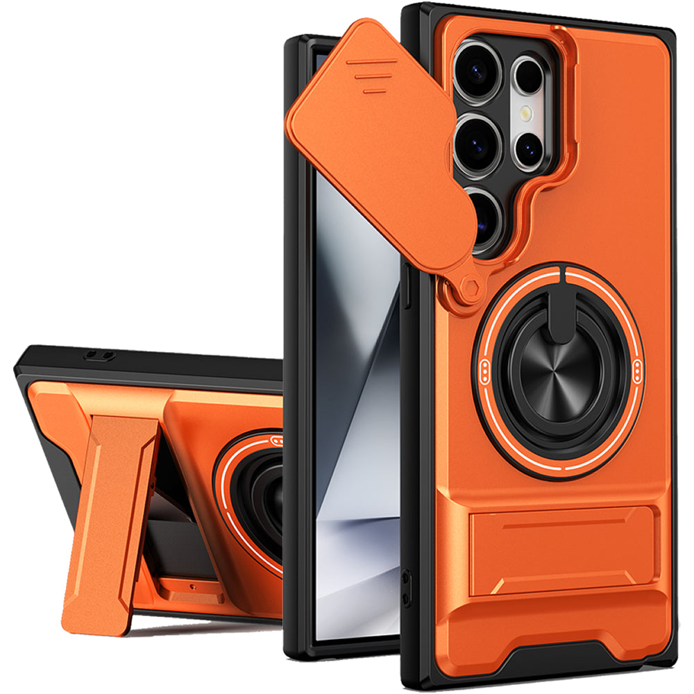 Samsung S24 Ultra Magnetic Kickstand Case with Camera Slide Cover ORANGE