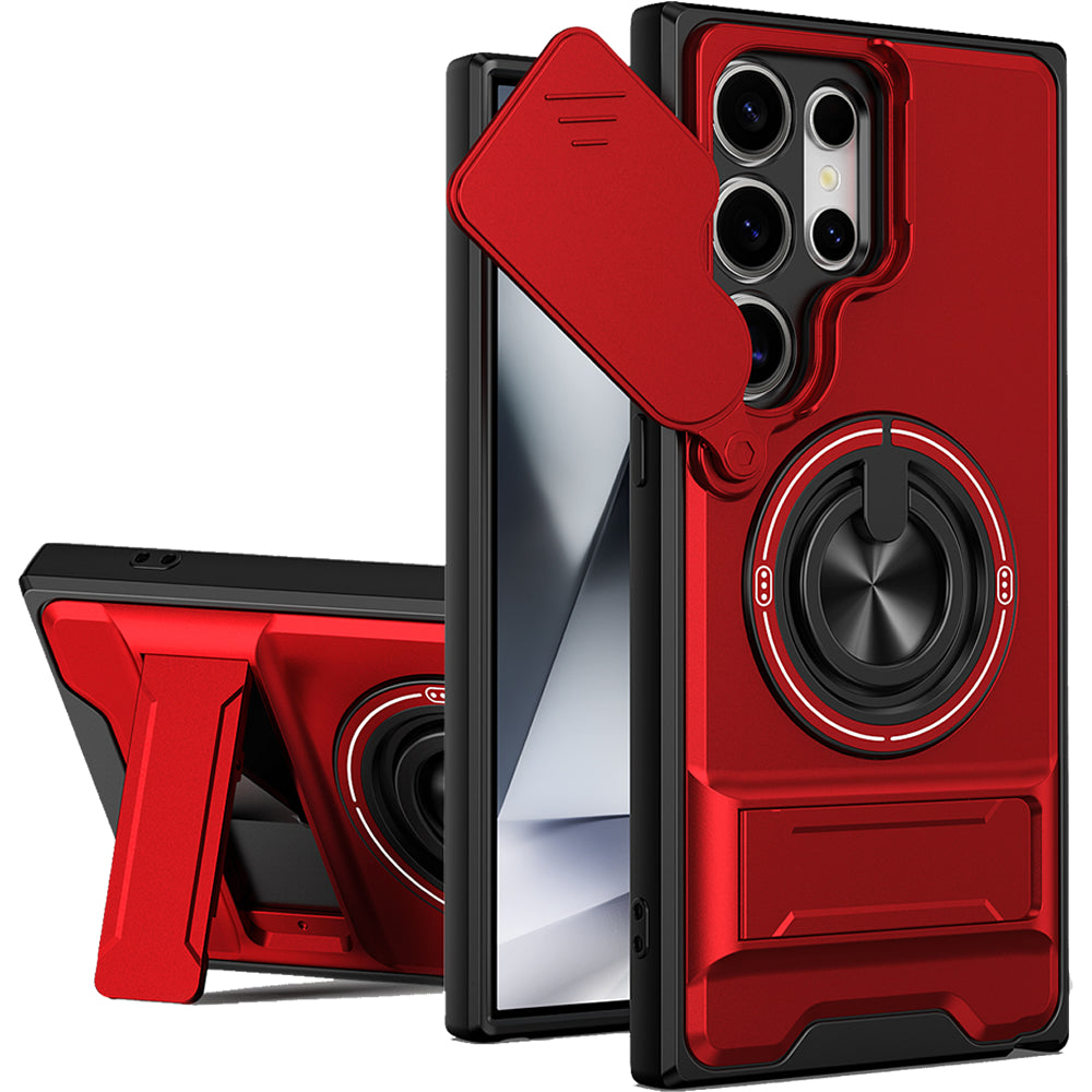 Samsung S24 Ultra Magnetic Kickstand Case with Camera Slide Cover RED