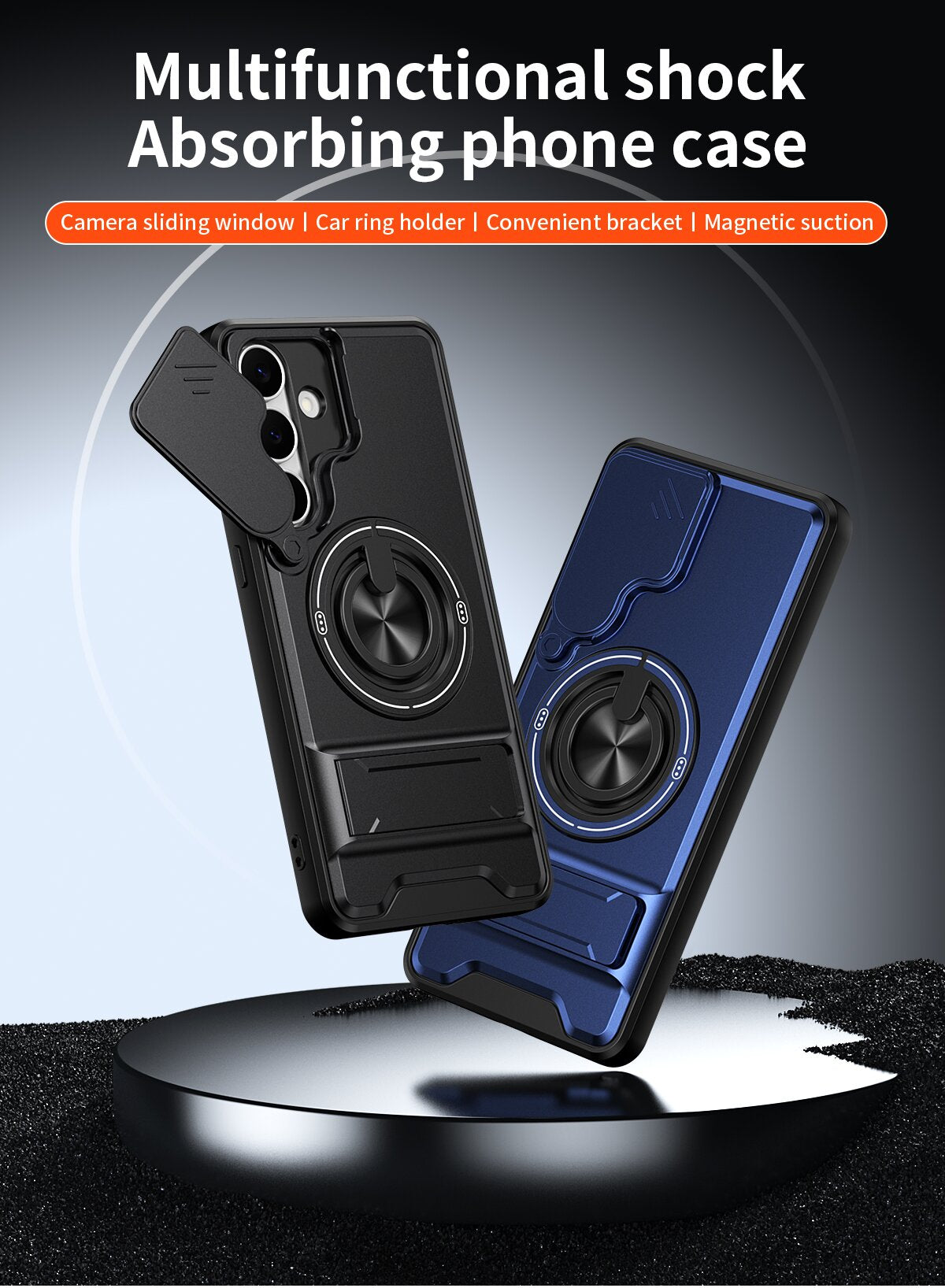 Samsung S25 FE Magnetic Kickstand Case with Camera Slide Cover BLACK