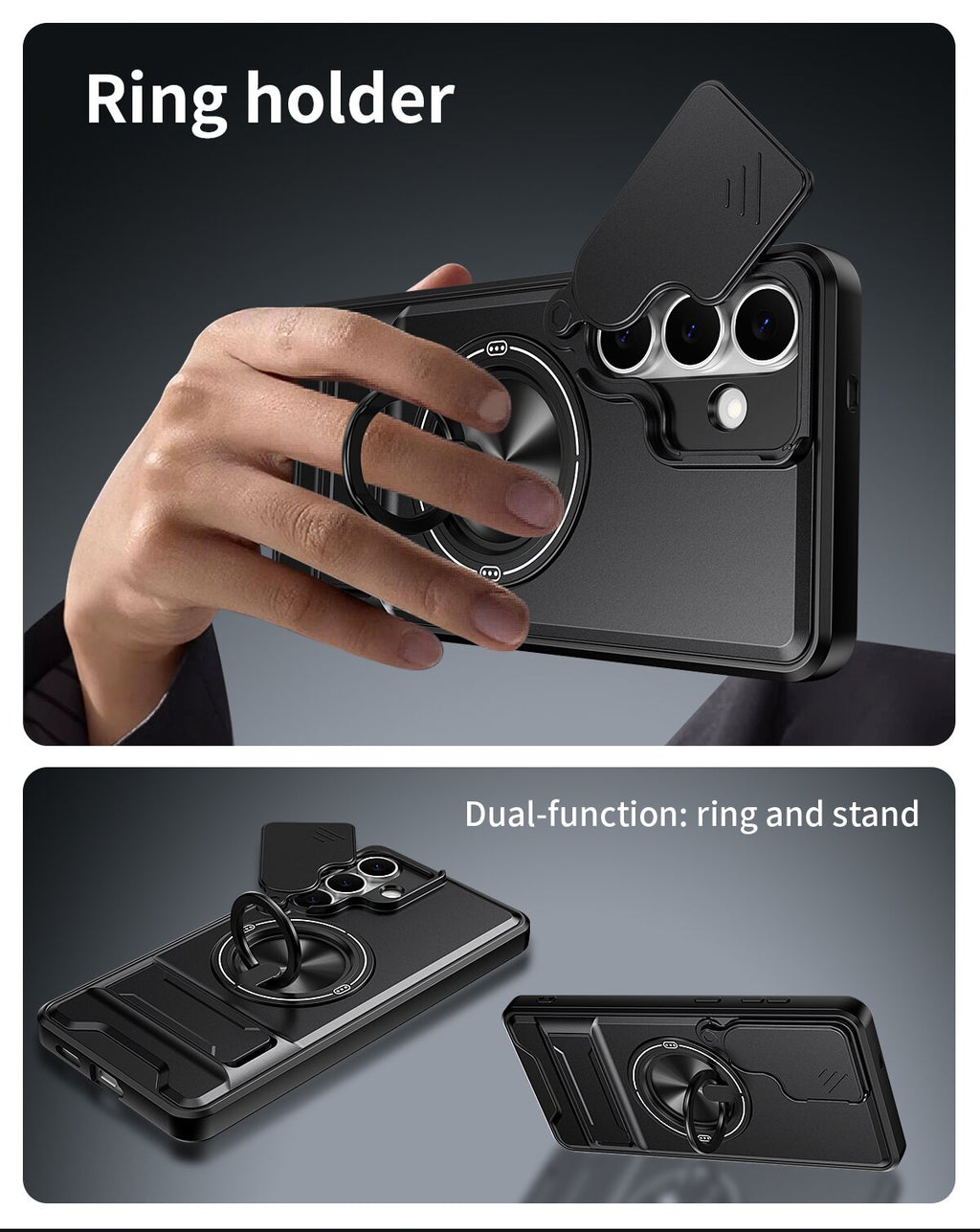 Samsung S25 FE Magnetic Kickstand Case with Camera Slide Cover BLACK