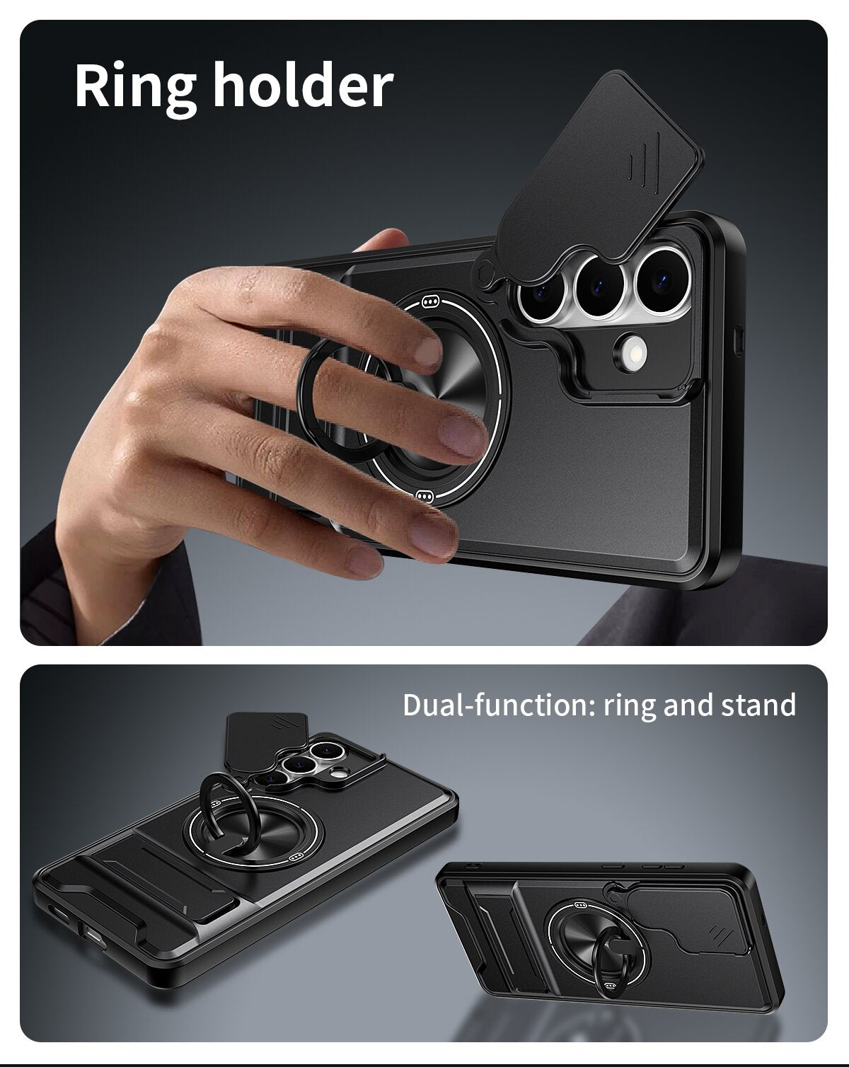 Samsung S25 FE Magnetic Kickstand Case with Camera Slide Cover BLACK