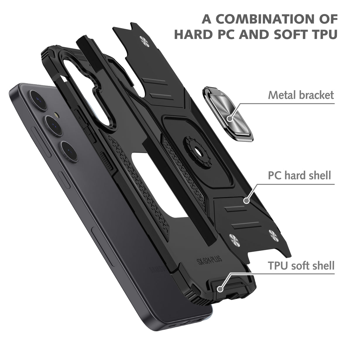 Samsung Galaxy S25 Plus Rugged Tough Case Shockproof Hybrid Cover BLACK