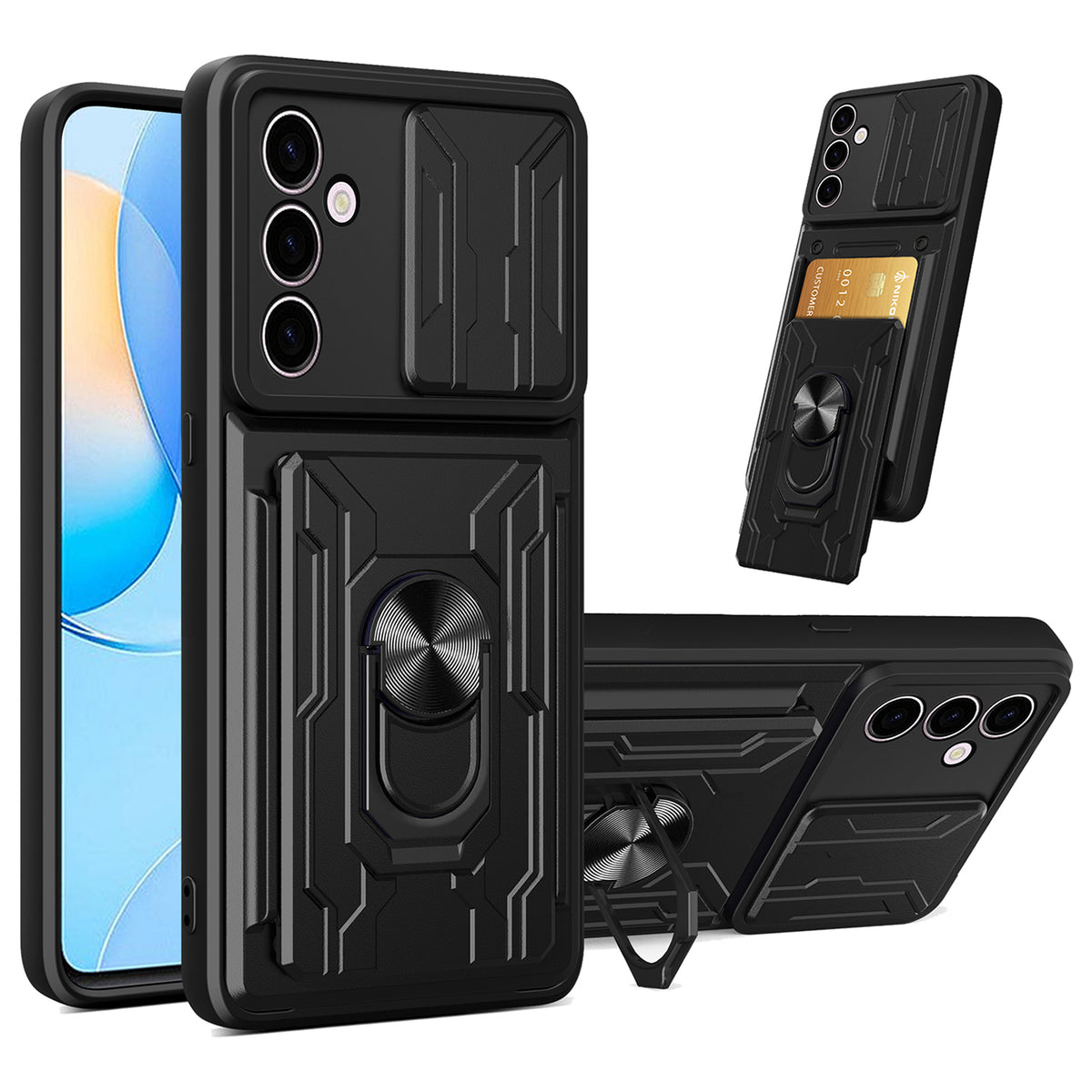 Samsung Galaxy S23 FE Rugged Shockproof Case Kickstand Card Cover BLACK
