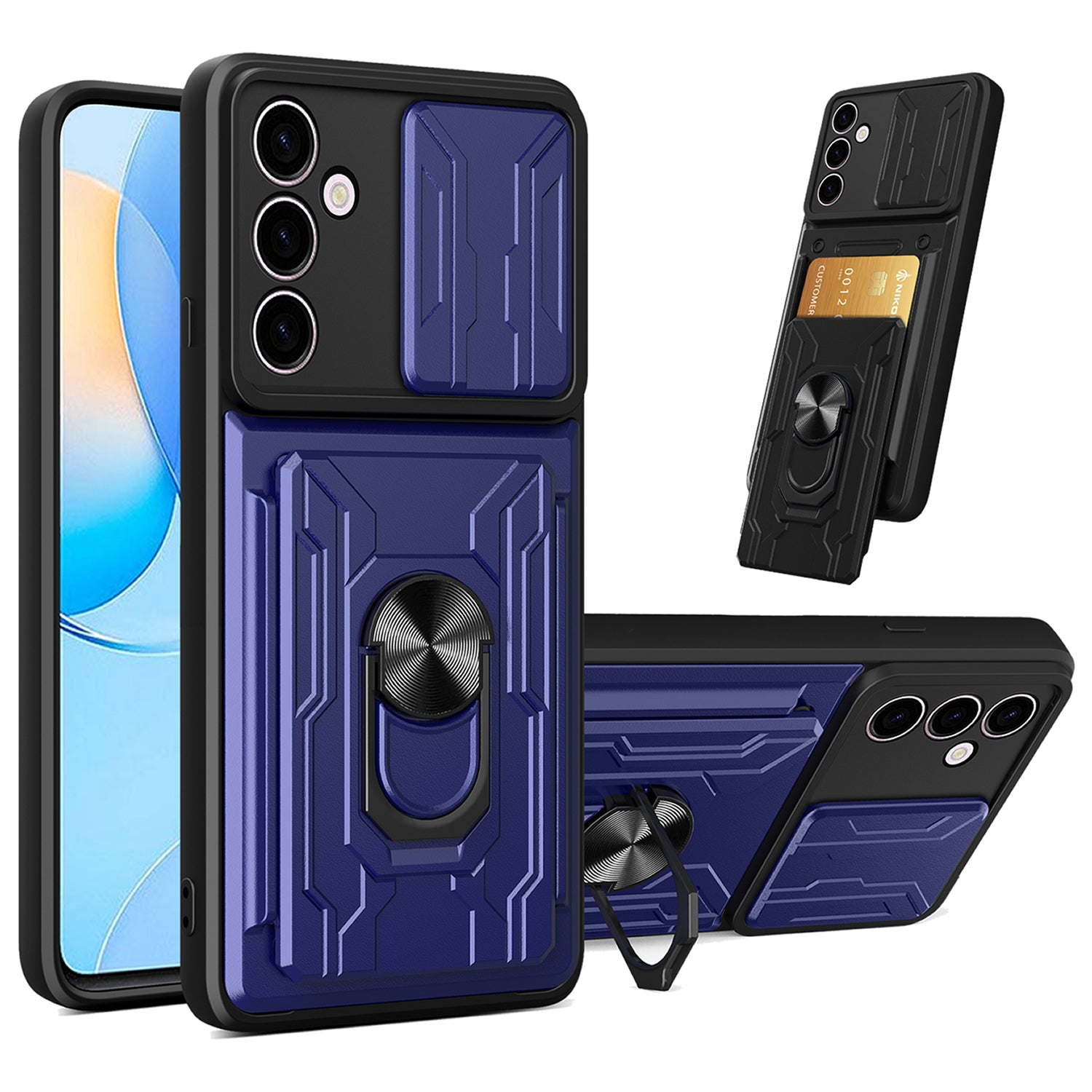 Samsung Galaxy S24 FE Rugged Shockproof Case Kickstand Card Cover BLUE