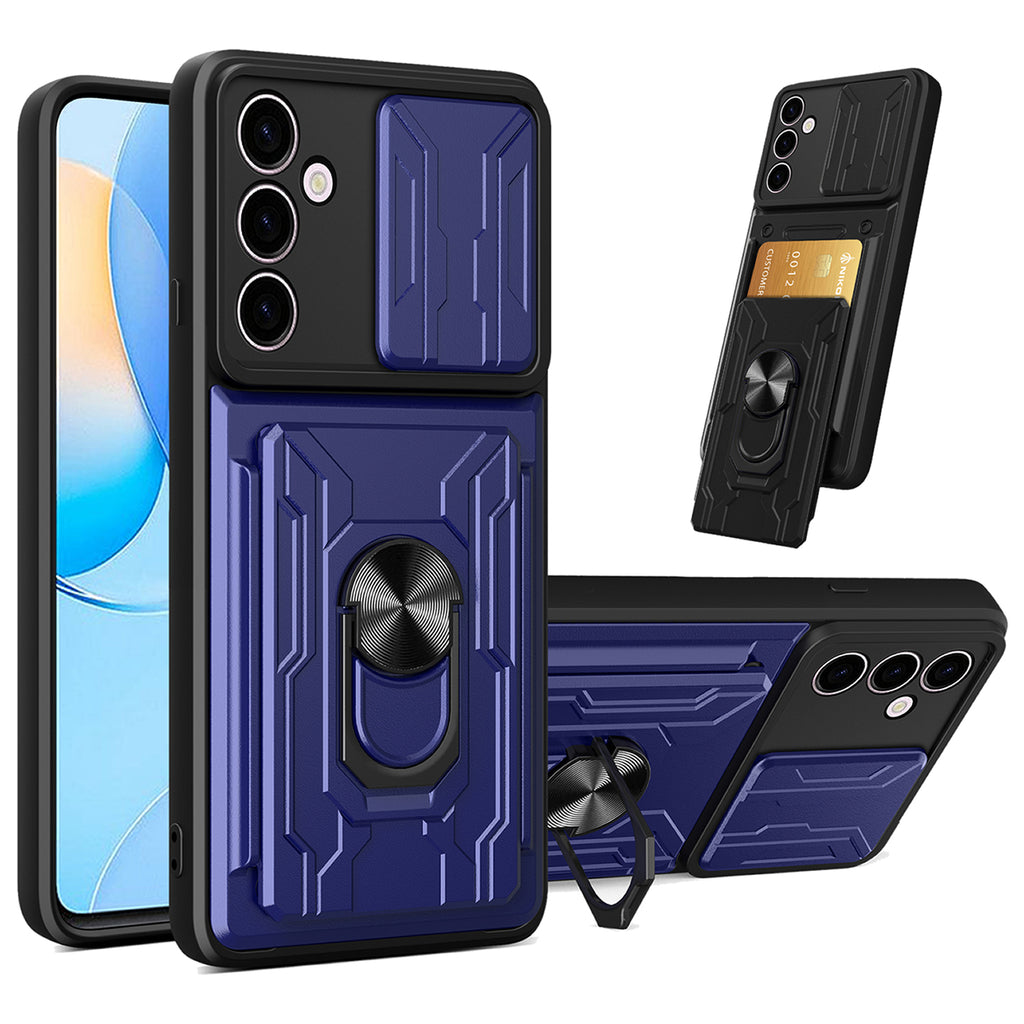 Samsung Galaxy S24 FE Rugged Shockproof Case Kickstand Card Cover BLUE