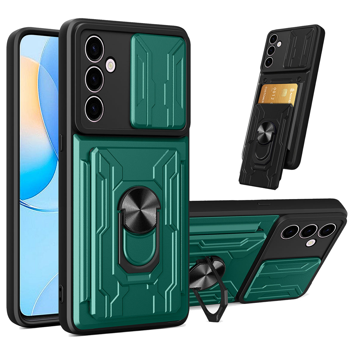 Samsung Galaxy S25 Plus Rugged Shockproof Case Kickstand Card Cover GREEN