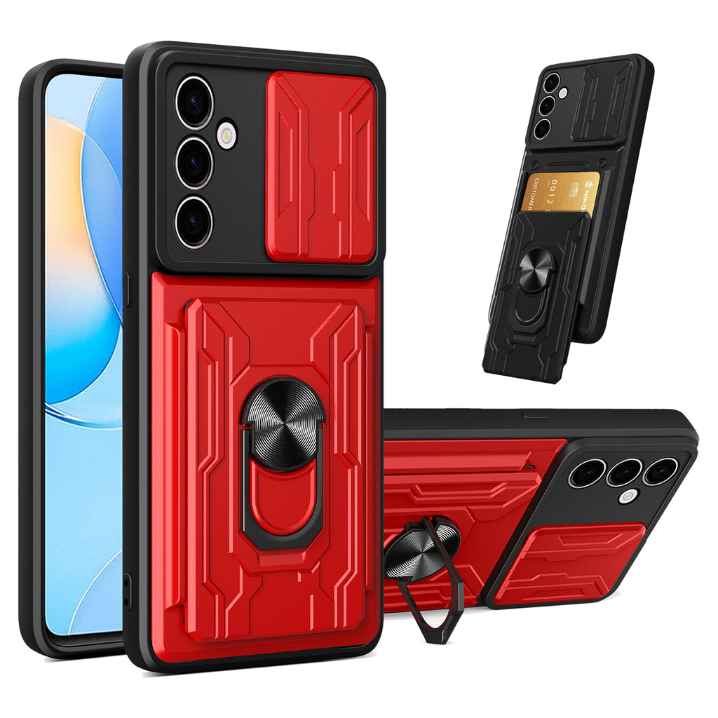 Samsung Galaxy S23 FE Rugged Shockproof Case Kickstand Card Cover RED