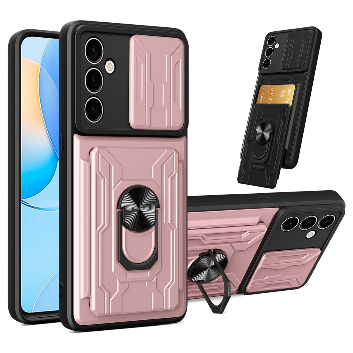 Samsung Galaxy S23 FE Rugged Shockproof Case Kickstand Card Cover PINK