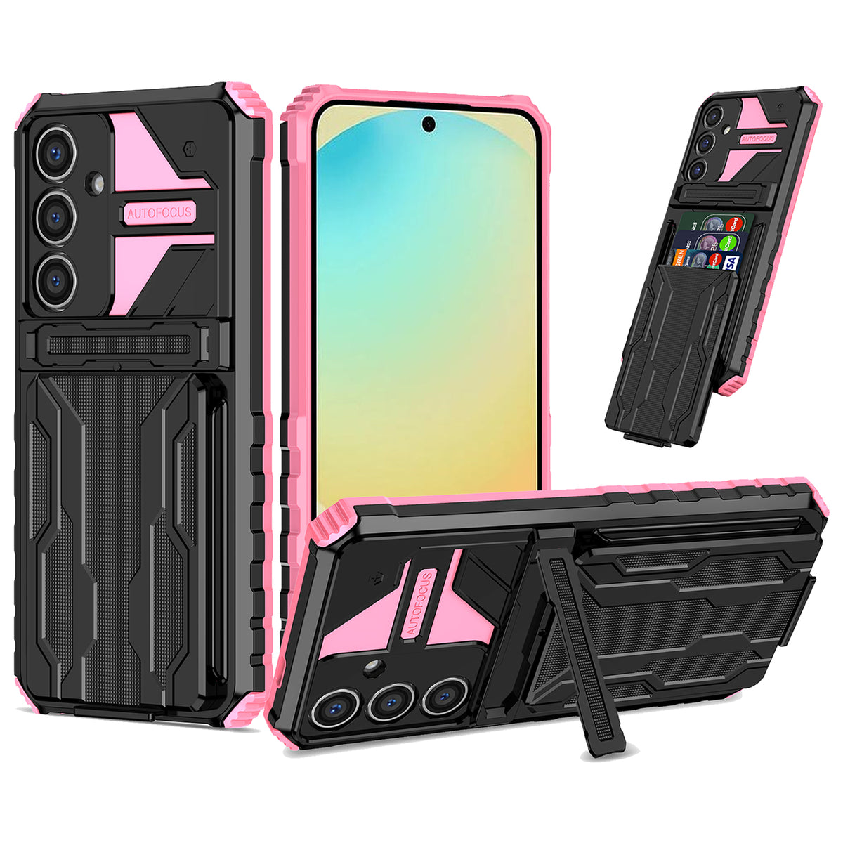 Samsung S25 Plus Heavy Duty Kickstand Case Shockproof Card Holder PINK