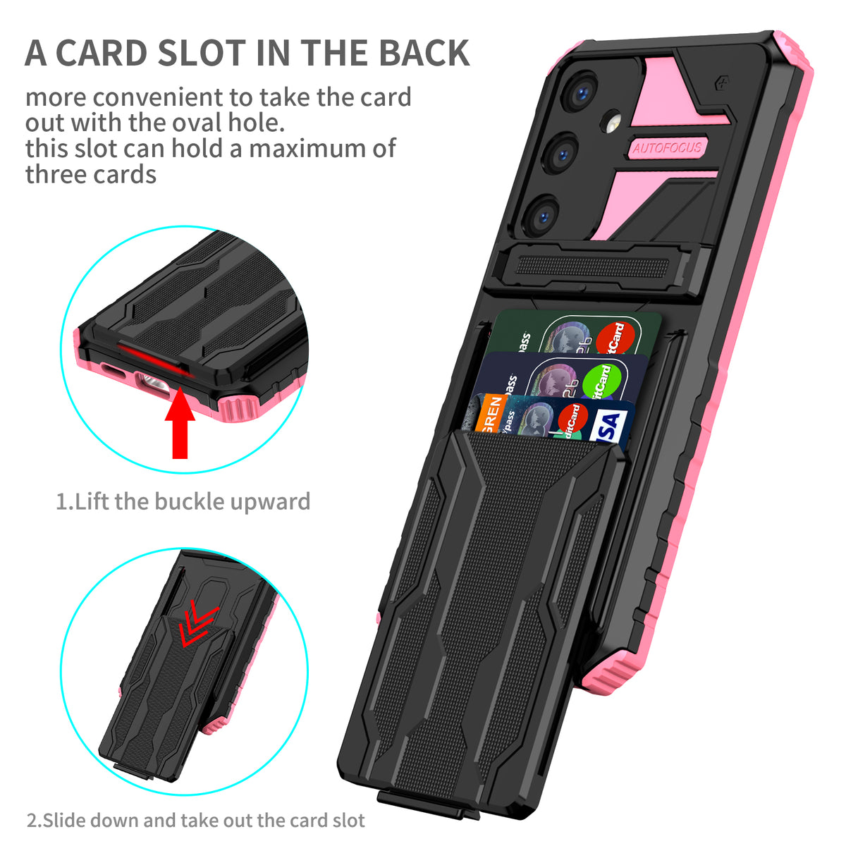 Samsung S25 Plus Heavy Duty Kickstand Case Shockproof Card Holder PINK