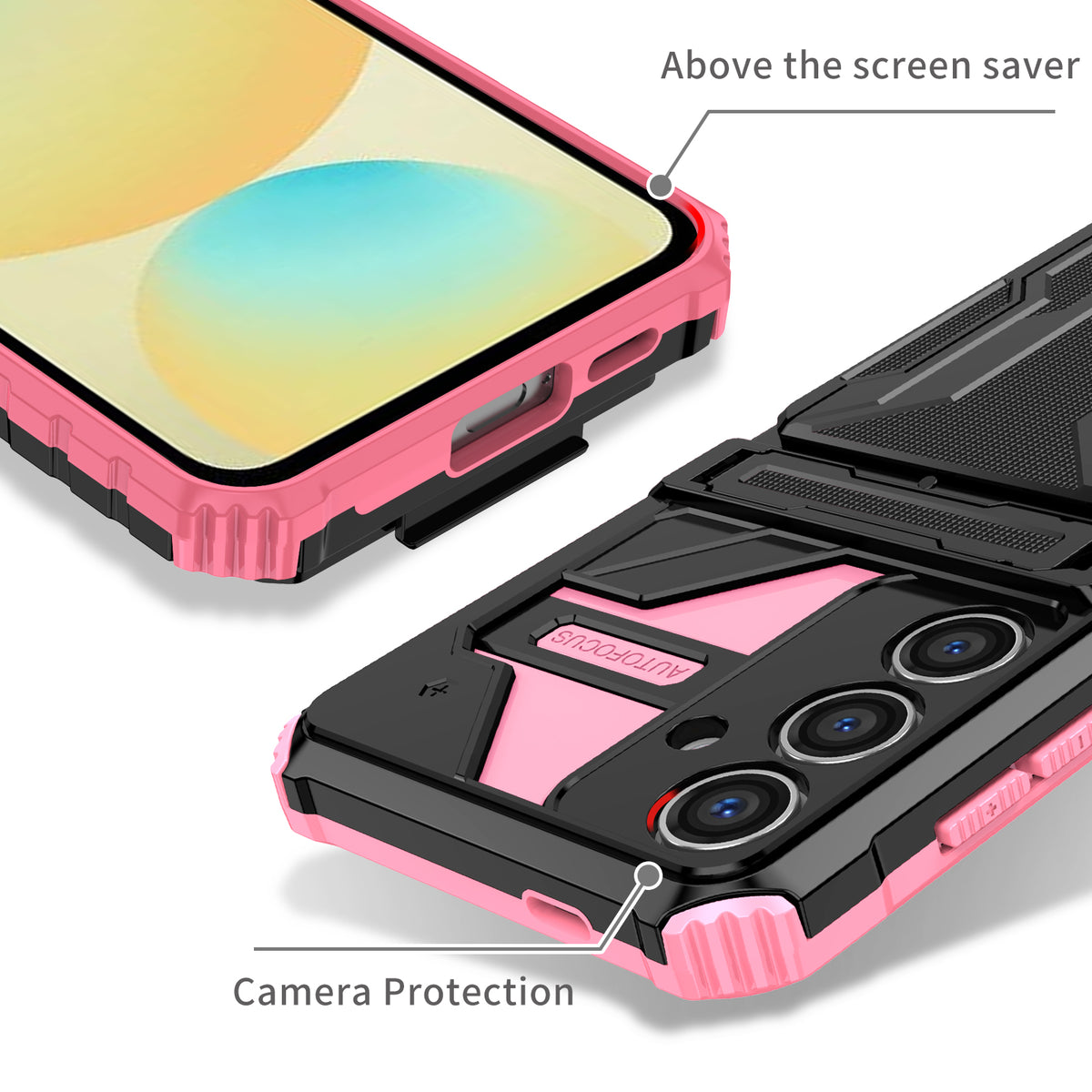 Samsung S25 Plus Heavy Duty Kickstand Case Shockproof Card Holder PINK