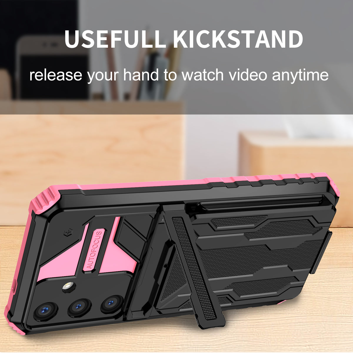Samsung S25 Plus Heavy Duty Kickstand Case Shockproof Card Holder PINK