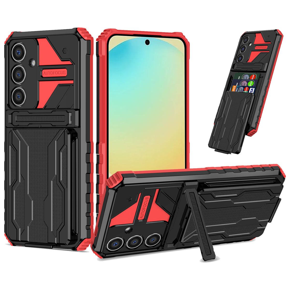 Samsung S25 Plus Heavy Duty Kickstand Case Shockproof Card Holder RED
