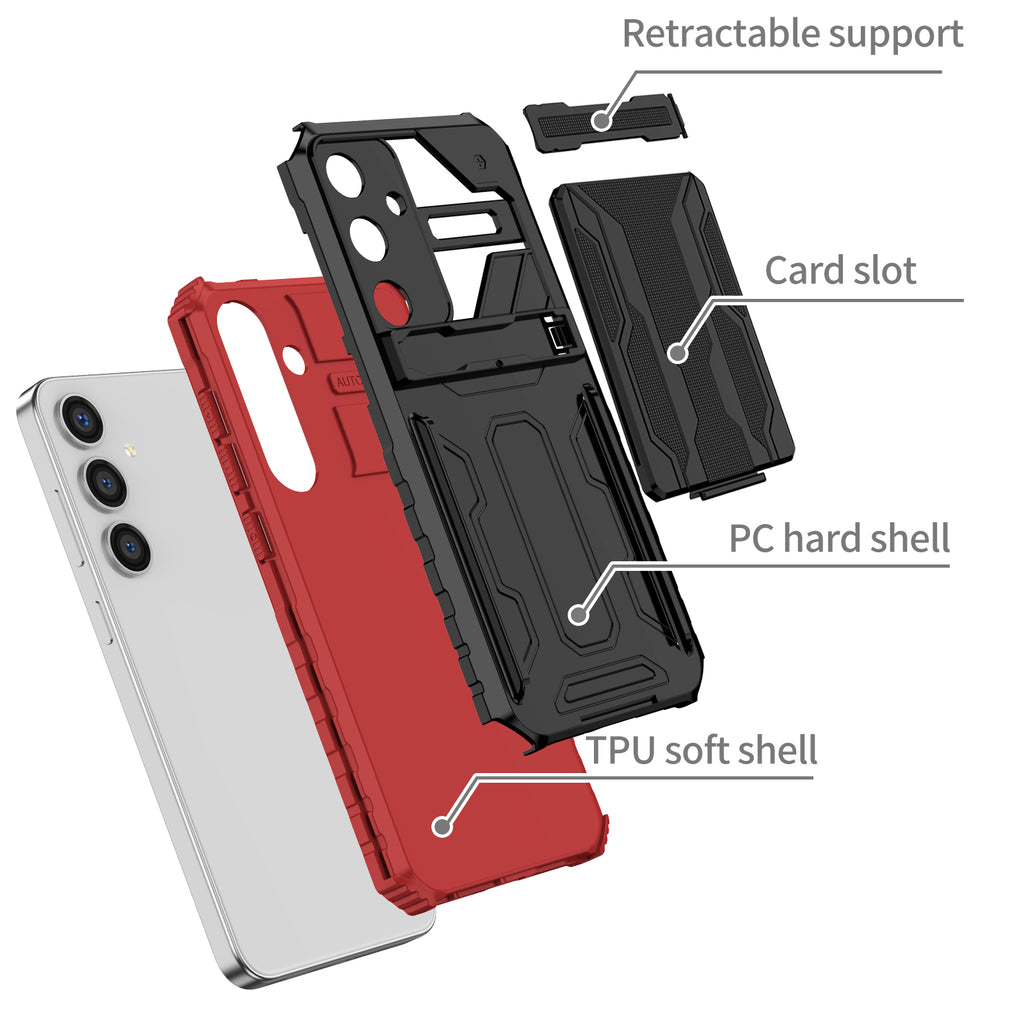 Samsung S25 Plus Heavy Duty Kickstand Case Shockproof Card Holder RED