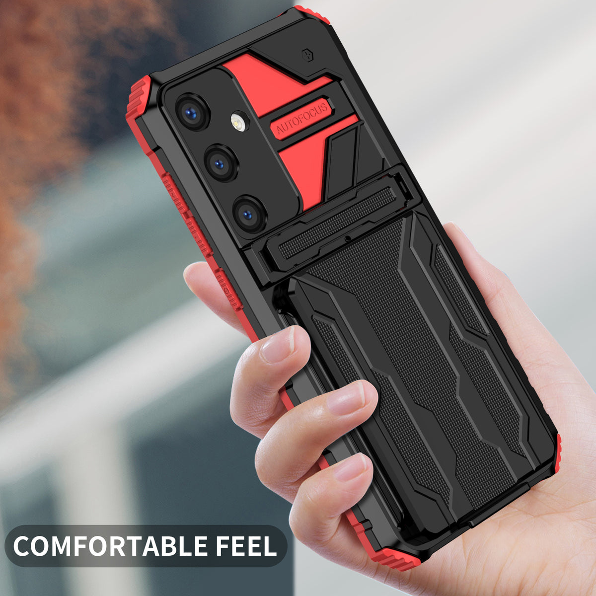 Samsung S25 Plus Heavy Duty Kickstand Case Shockproof Card Holder RED