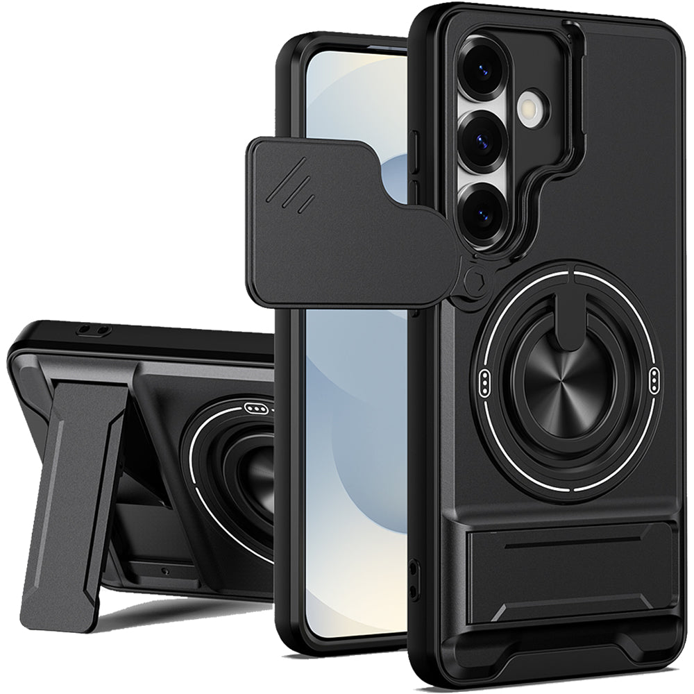 Samsung S25 Plus Magnetic Kickstand Case with Camera Slide Cover BLACK