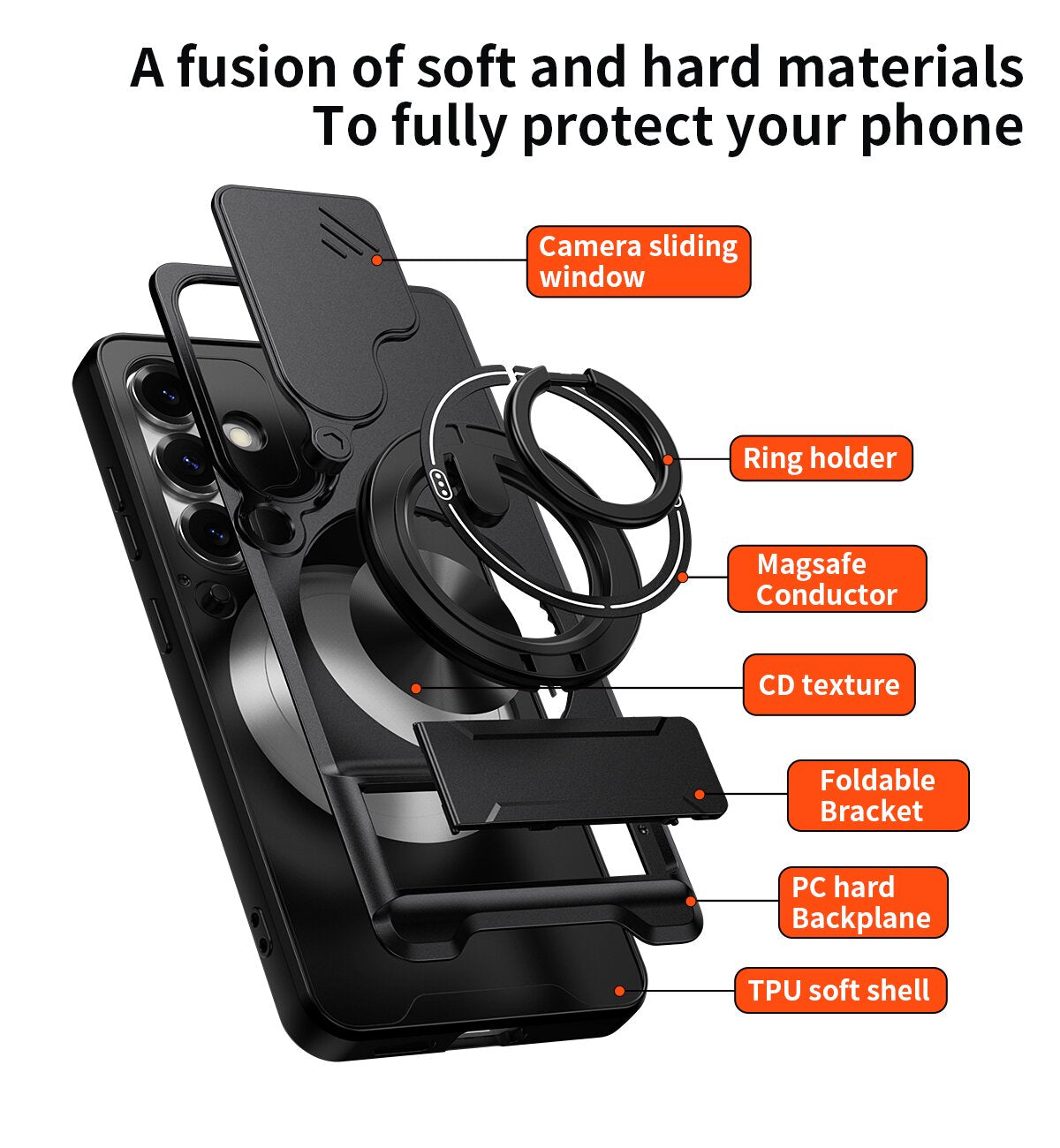 Samsung S25 Magnetic Kickstand Case with Camera Slide Cover RED