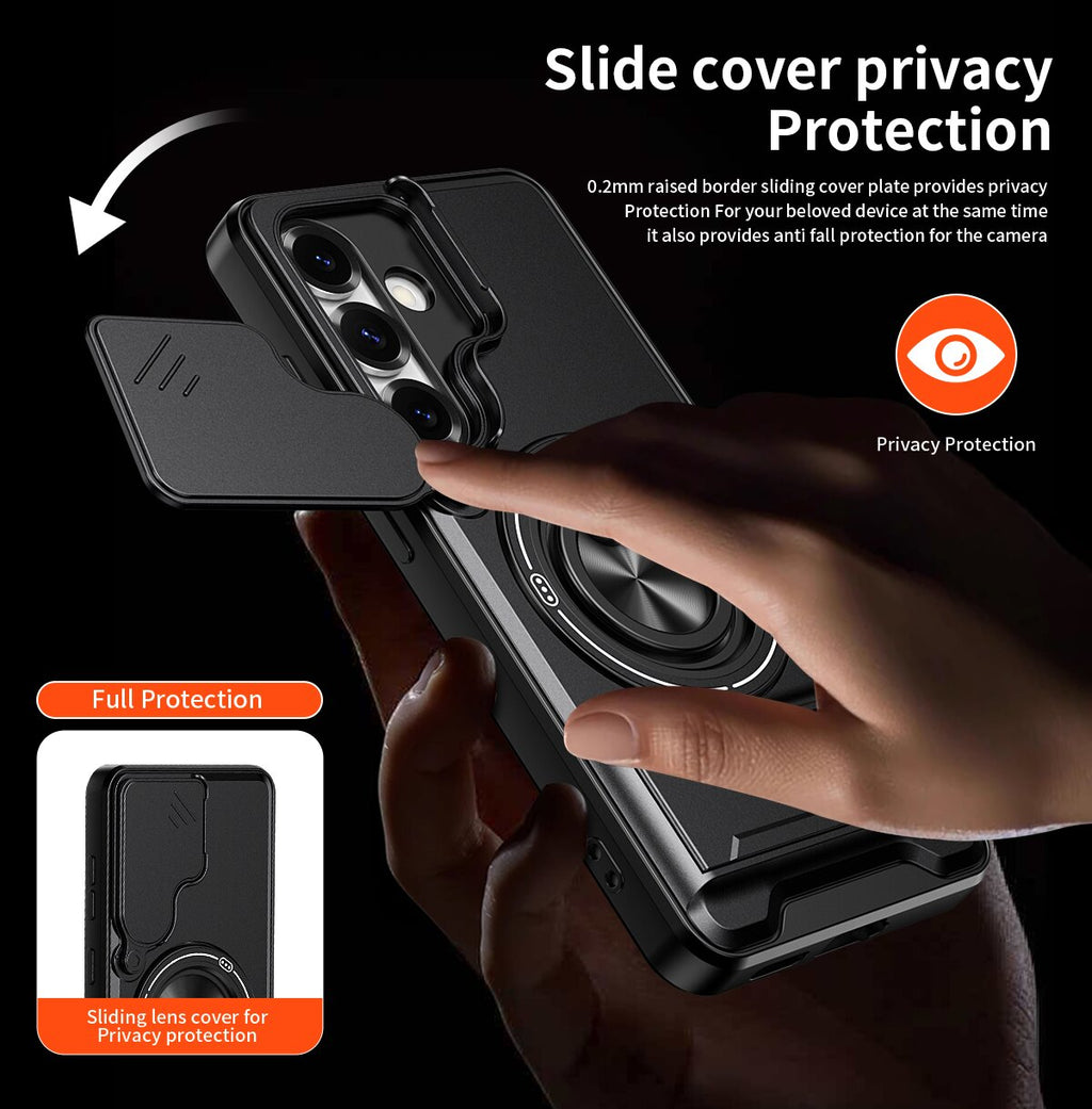 Samsung S25 Magnetic Kickstand Case with Camera Slide Cover RED