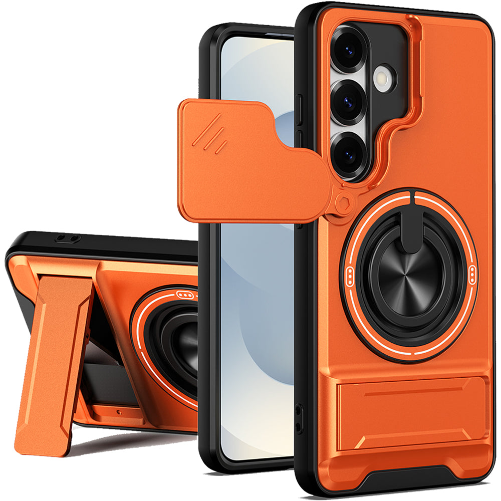 Samsung S25 Plus Magnetic Kickstand Case with Camera Slide Cover ORANGE