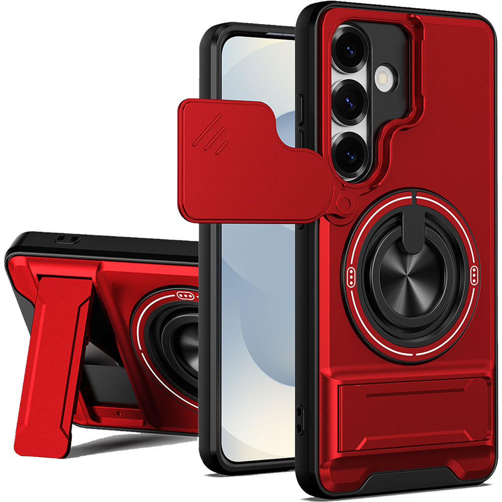 Samsung S25 Magnetic Kickstand Case with Camera Slide Cover RED