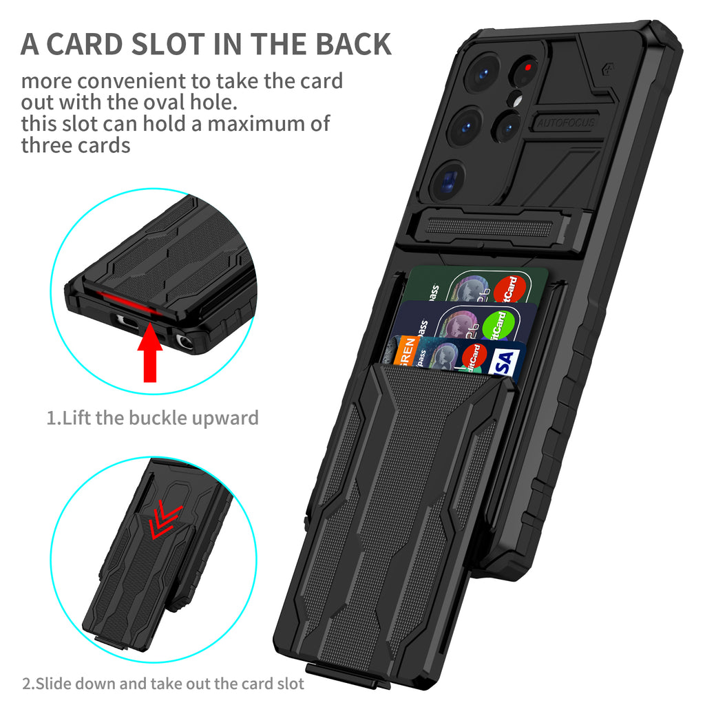 Samsung S26 Ultra Heavy Duty Kickstand Case Shockproof Card Holder BLACK