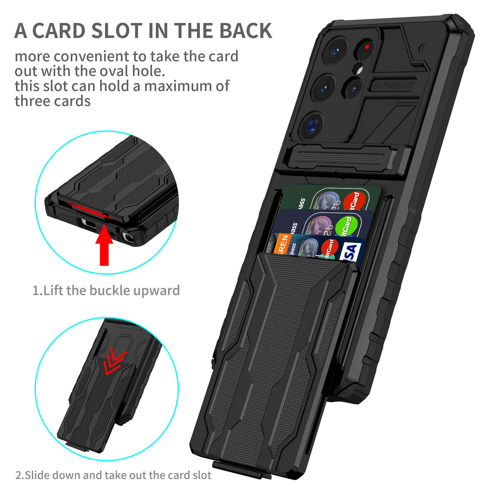 Samsung S26 Ultra Heavy Duty Kickstand Case Shockproof Card Holder BLACK