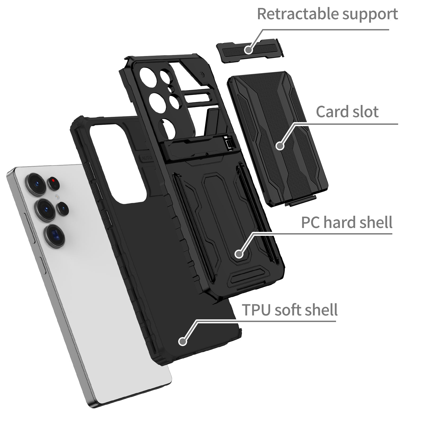 Samsung S26 Ultra Heavy Duty Kickstand Case Shockproof Card Holder BLACK