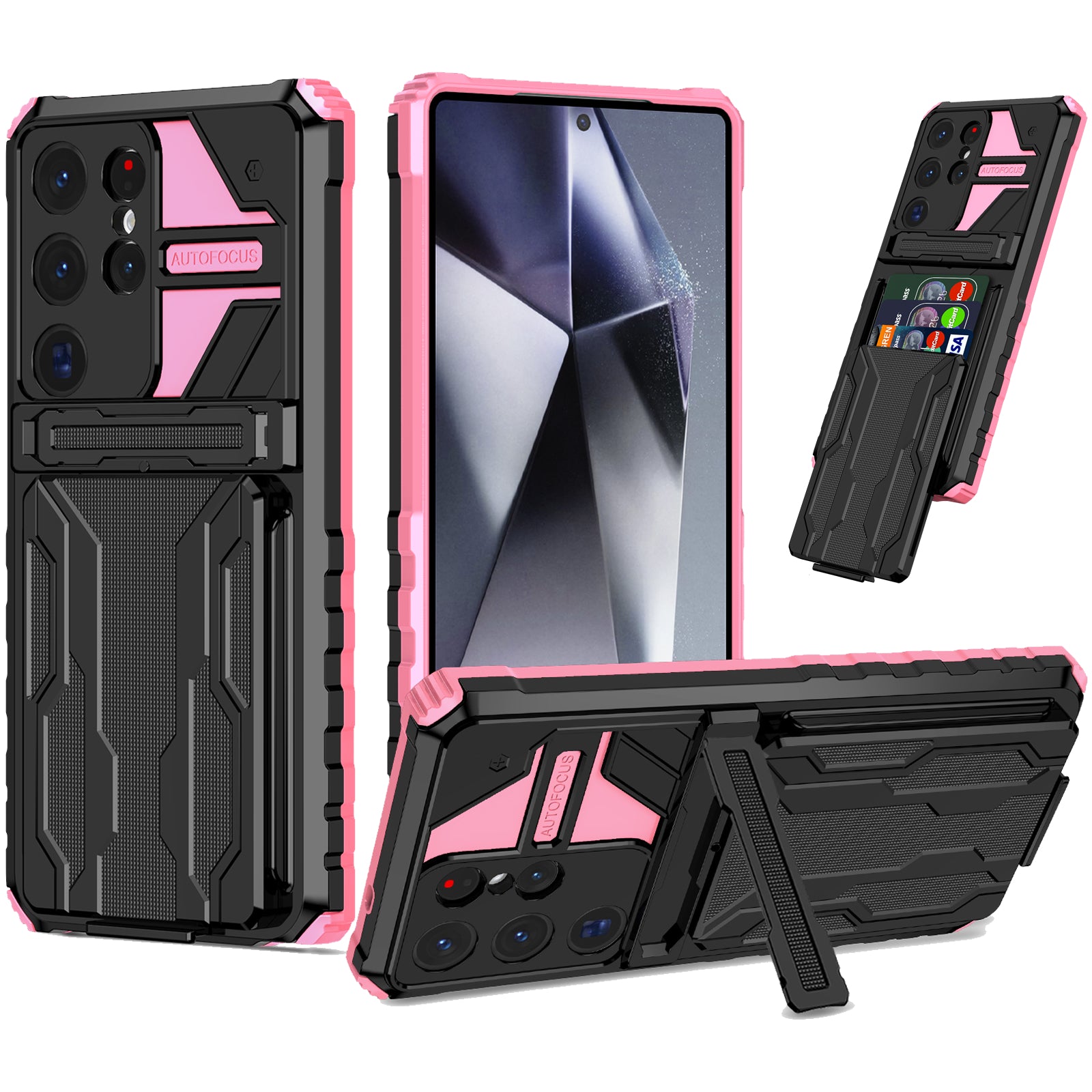 Samsung S26 Ultra Heavy Duty Kickstand Case Shockproof Card Holder PINK