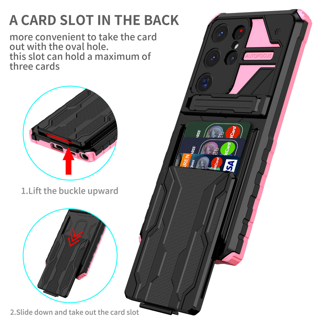 Samsung S26 Ultra Heavy Duty Kickstand Case Shockproof Card Holder PINK