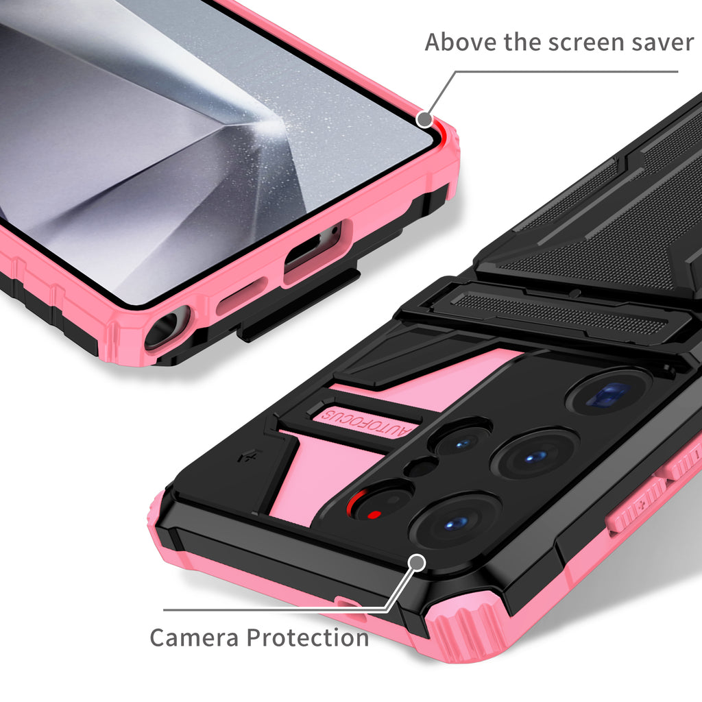 Samsung S25 Ultra Heavy Duty Kickstand Case Shockproof Card Holder PINK