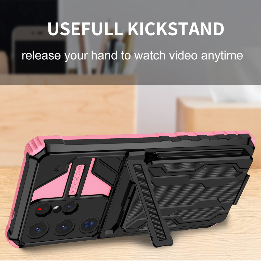 Samsung S26 Ultra Heavy Duty Kickstand Case Shockproof Card Holder PINK