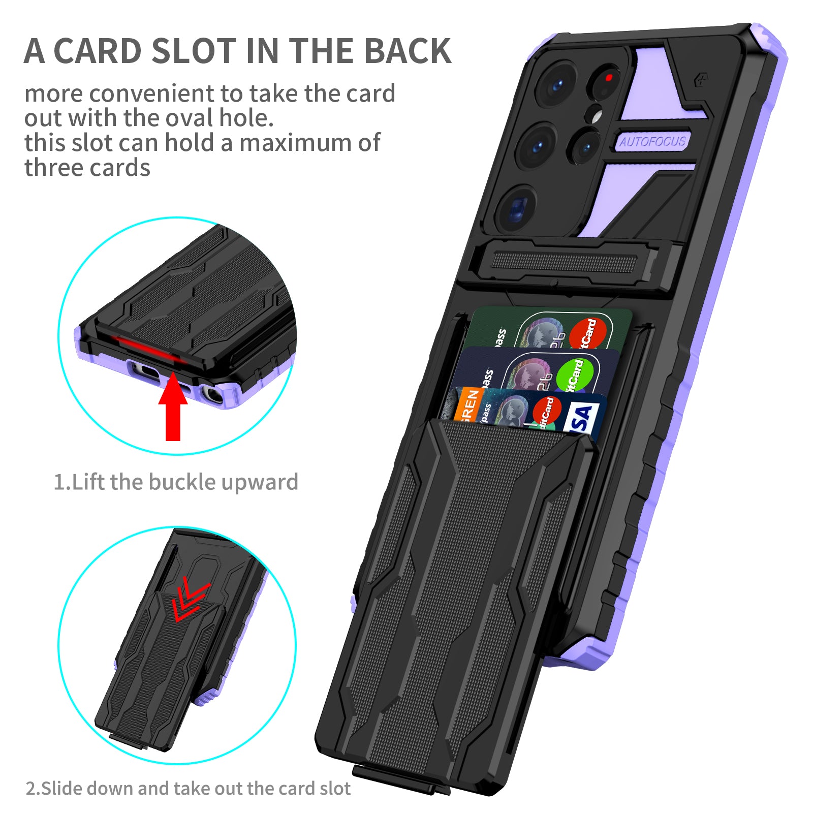 Samsung S26 Ultra Heavy Duty Kickstand Case Shockproof Card Holder PURPLE