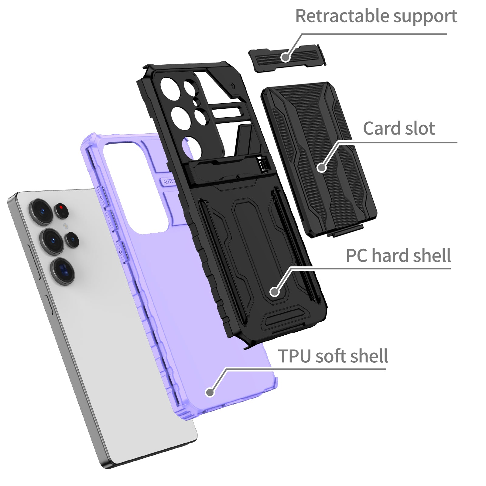 Samsung S26 Ultra Heavy Duty Kickstand Case Shockproof Card Holder PURPLE