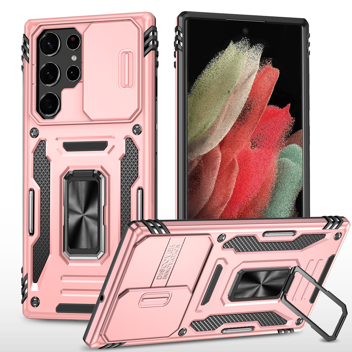 Samsung Galaxy S22 Ultra Case Shockproof Kickstand Hybrid Cover PINK