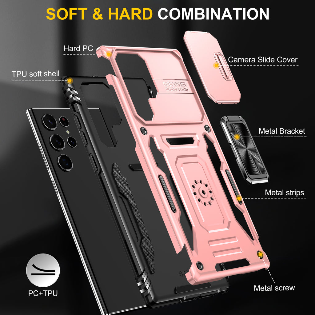 Samsung Galaxy S22 Ultra Case Shockproof Kickstand Hybrid Cover PINK