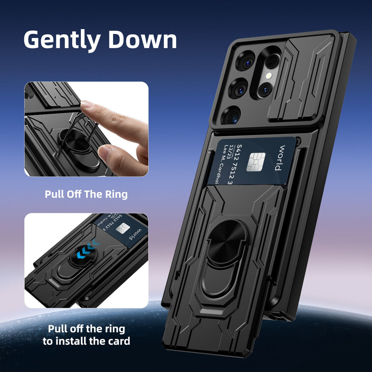 Samsung Galaxy S26 Ultra Rugged Shockproof Case Kickstand Card Cover BLACK
