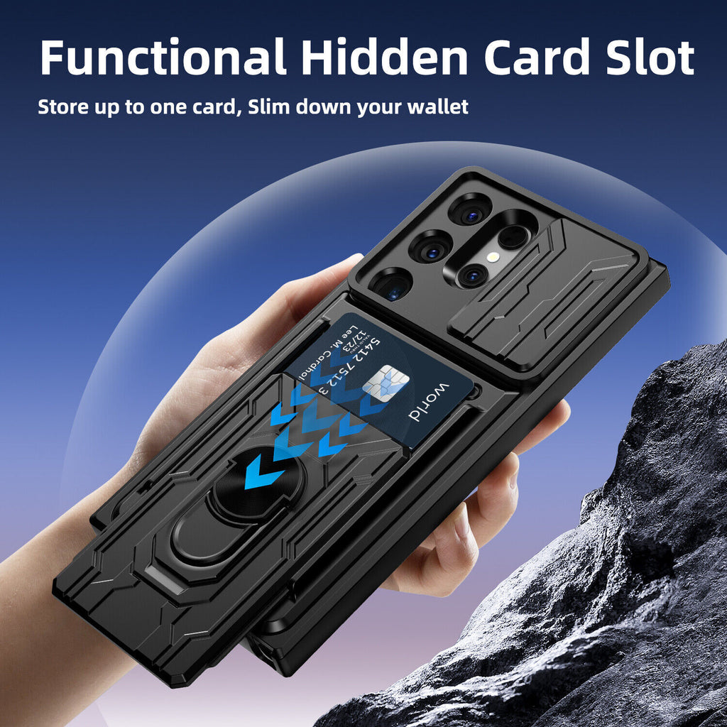 Samsung Galaxy S26 Ultra Rugged Shockproof Case Kickstand Card Cover BLACK