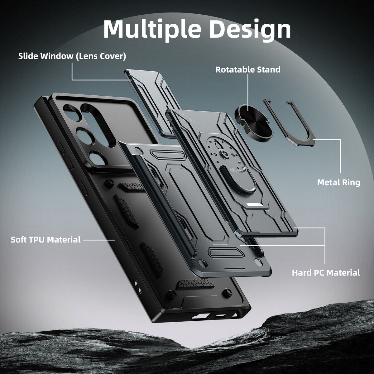 Samsung Galaxy S26 Ultra Rugged Shockproof Case Kickstand Card Cover GREY